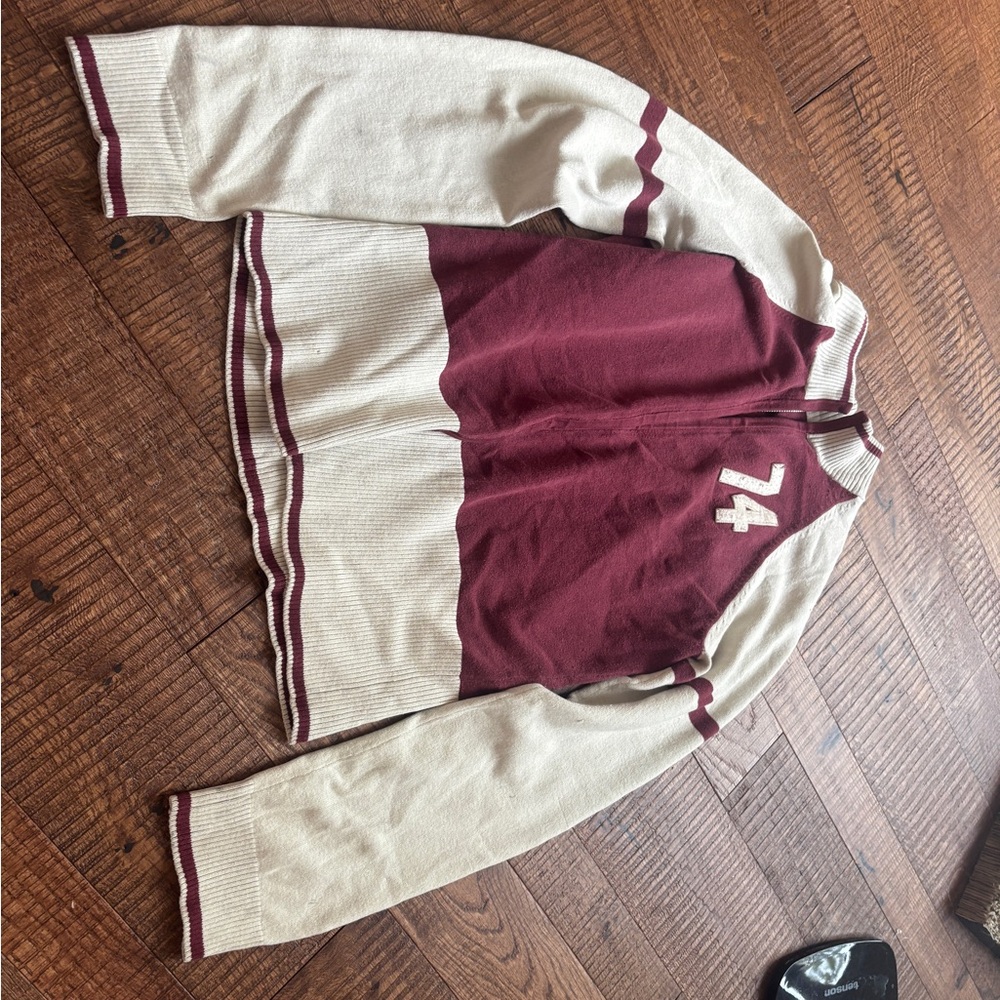 LFL by Lust for Life Burgundy and Cream Zip-Up Sweater